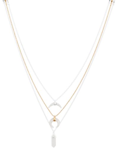 Lucky Brand Tusk And Crystal Charm Layer Necklace - Metallic