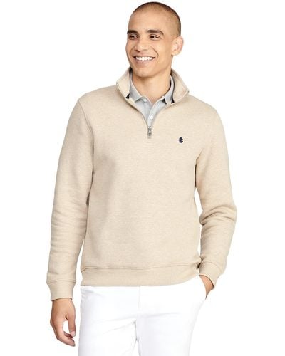 Izod Advantage Performance Quarter Zip Fleece Pullover Sweatshirt - Natural