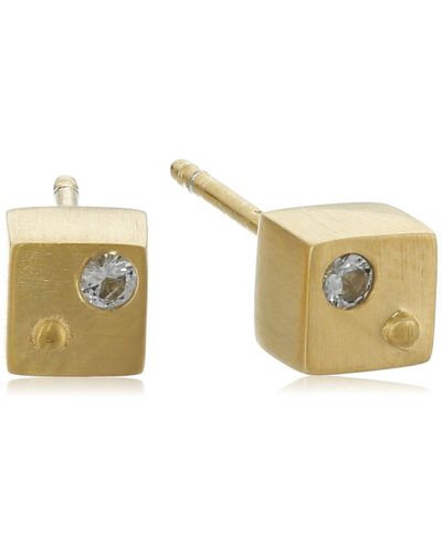 Satya Jewelry Gold White Topaz Cube Stud Earrings - Metallic