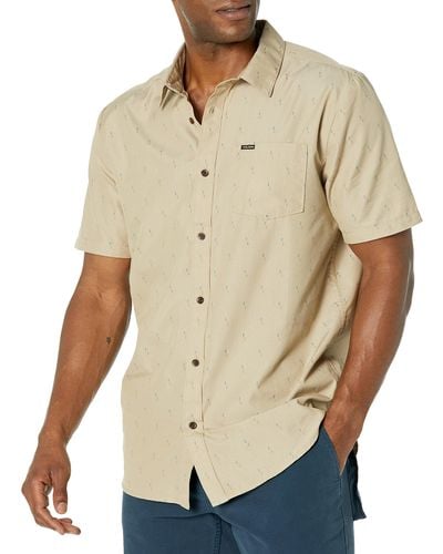 Volcom Regular Graffen Short Sleeve Classic Fit Printed Button Down Shirt - Natural