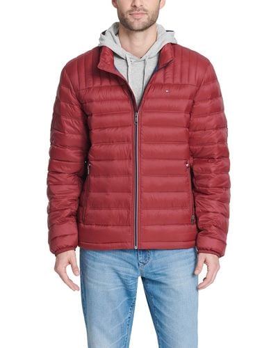 Tommy Hilfiger Big & Tall Men's Red Quilted Puffer Hooded Jacket $275