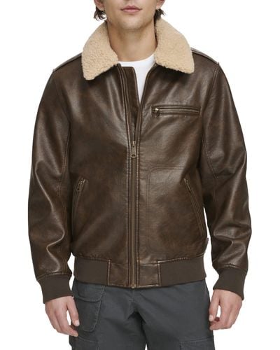 Levi's Faux Leather Aviator Bomber Jacket With Sherpa Collar - Brown