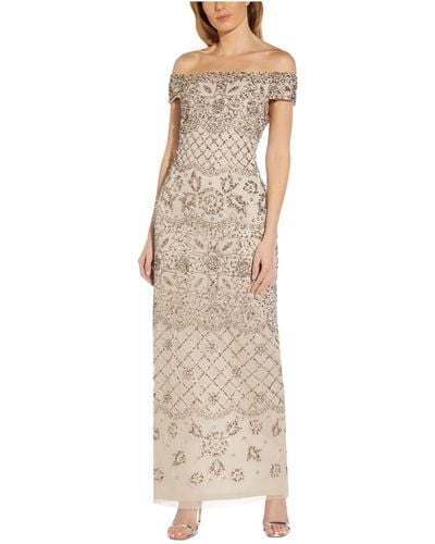 Adrianna Papell Beaded Mesh Column Gown - Multicolor