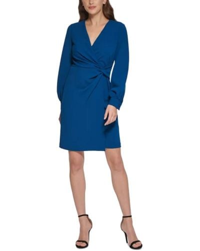 DKNY Faux Wrap Gown - Blue
