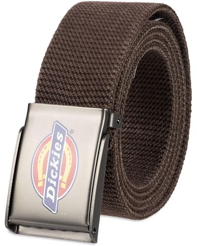 Dickies 's Cotton Web Belt With Military Logo Buckle - Brown
