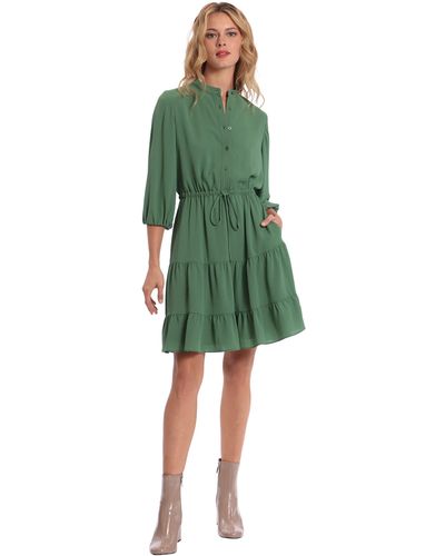 Donna Morgan Tiered Mini Shirt Dress - Green