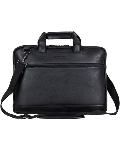 Kenneth Cole Protec Faux Pebbled Leather Slim 16" Laptop Business Briefcase / Tablet Bag - Black