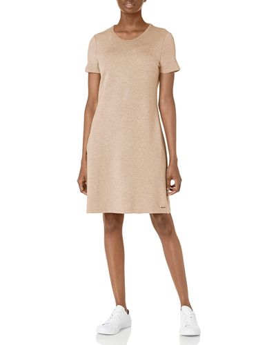 Calvin Klein Short Sleeve Logo T-shirt Dress - Natural