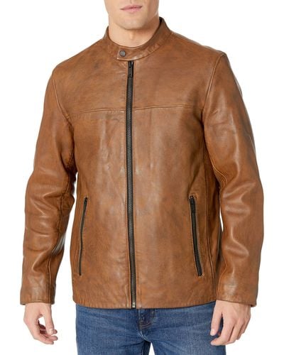 DKNY Modern Lamb Leather Racer Jacket - Brown
