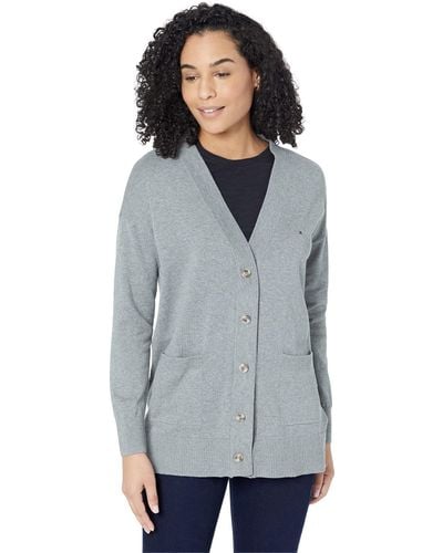 Tommy Hilfiger Adaptive Cotton Cardigan With Magnetic Closure - Gray