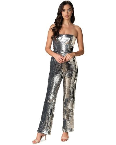 Dress the Population Andy Strapless Sequin Wide Leg Jumpsuit - Metallic