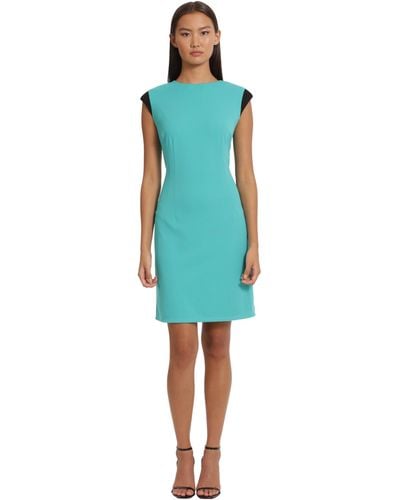 Donna Morgan Sleek And Sophisticated Extended Shoulder Cap Sleeve Sheath Workwear Occasion Guest Of - Blue