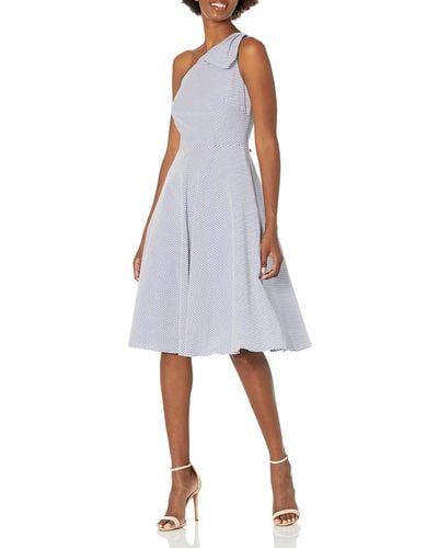 Adrianna Papell Cotton Stripe One Shoulder Dress - White