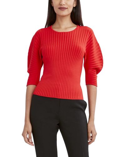 BCBGMAXAZRIA Sweater With 3/4 Poof Sleeves And Crew Neck - Red