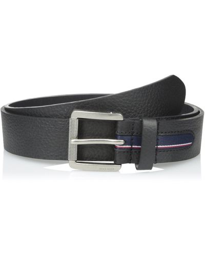 Tommy Hilfiger 1 1/2 In.gnarled Buckle With Signature Stripe Ribbon Belt - Black