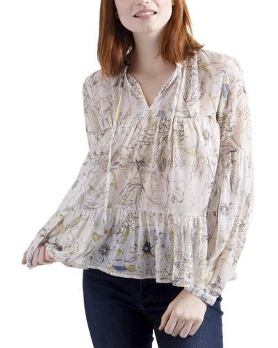 Lucky Brand Floral Printed Peasant Top - Natural