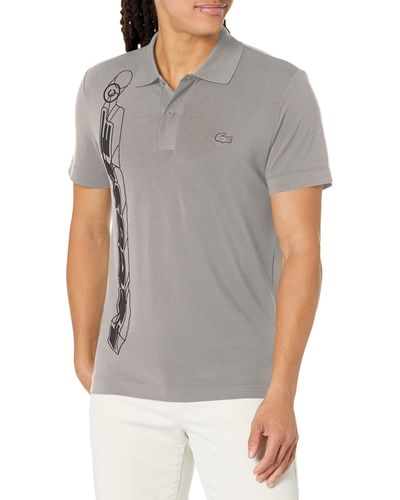 Lacoste Contemporary Collection's Short Sleeve Regular Fit Pique Graphic Polo Shirt - Gray