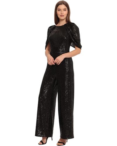 Maggy London Holiday Sequin Jumpsuit Event Occasion Cocktail Party Guest Of - Black