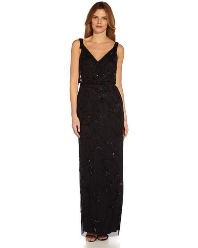 Adrianna Papell Beaded Surplice Gown - Black