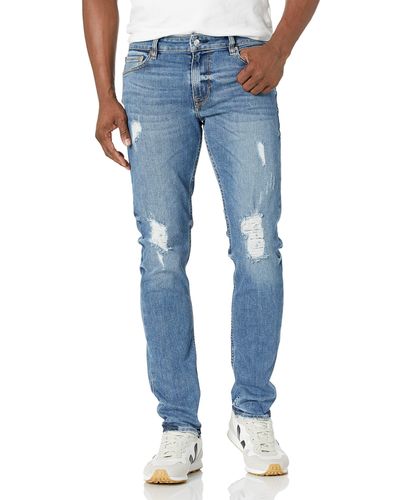 Guess Mens Distressed Slim Fit Tapered Leg Jeans - Blue