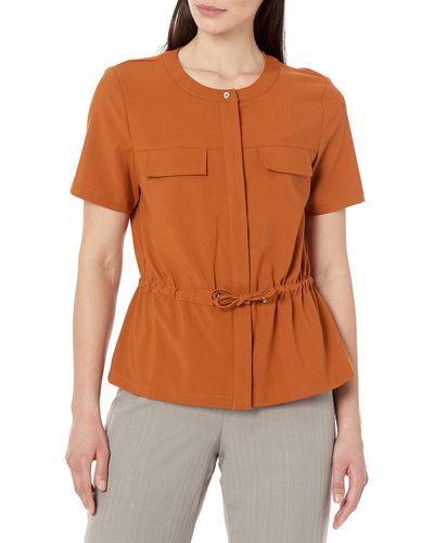 Calvin Klein Missy Soft Everyday Sinched Waist Short Sleeve Shirt - Orange