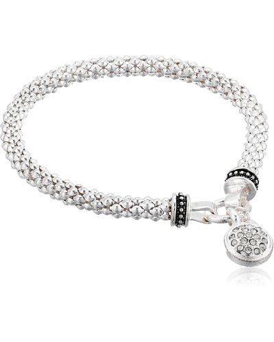 Nine West Silvertone Crystal Pave Circle Stretch Bracelet - Metallic