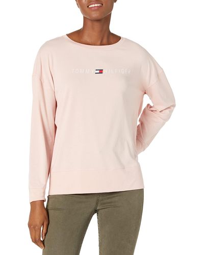 Tommy Hilfiger Long Sleeve Drop Shoulder Logo Tee - Pink
