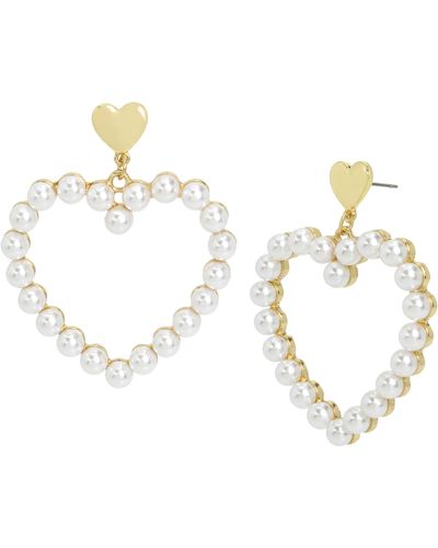 Steve Madden S Jewelry Pearl Heart Drop Earrings - Metallic