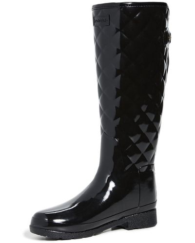 HUNTER Footwear Refined Tall Quilted Gloss Rain Boot - Black