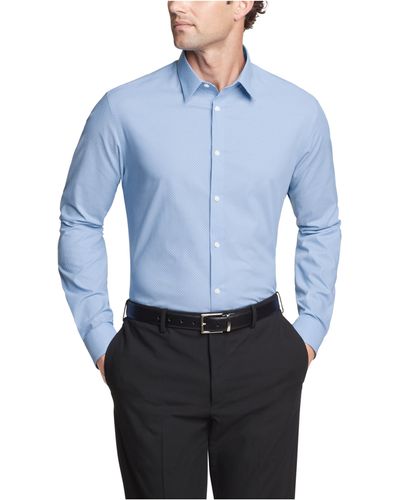 Calvin Klein Dress Shirt Non Iron Stretch Slim Fit Print - Blue
