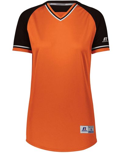 Russell Standard V-neck Softball Jersey-short Sleeve Moisture-wicking Tee-classic Athletic Wear - Orange