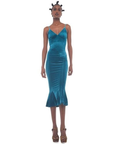 Norma Kamali Womens Slip Fishtail To Midcalf Cocktail Dress - Blue