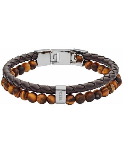 Fossil Tiger's Eye And Brown Leather Bracelet Jewelry Jf03118040