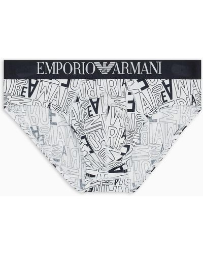 Emporio Armani Briefs With Bold All-over Logo Print - White