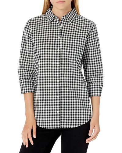 Amazon Essentials Fit 3/4 Sleeve Poplin Shirt Dress-Shirts - Nero