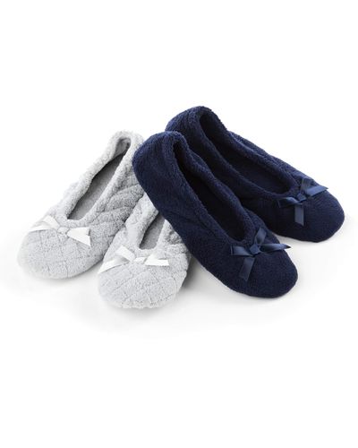 Isotoner 2 Pack Mictroterry Ballerina Slipper With A Satin Bow - Black