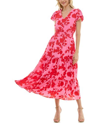 Nanette Lepore Tiered Pull On Fully Lined Dress With Smock Waist And Pleated Flutter Sleeve