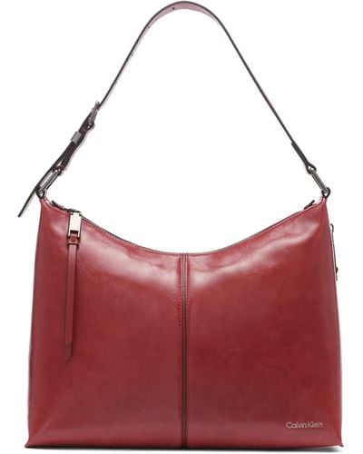 Calvin Klein Max Top Zip Hobo Shoulder Bag - Red