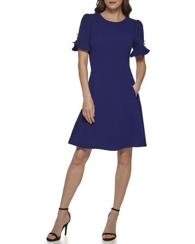 DKNY Knot Sleeve Midi Shirt Dress - Blue