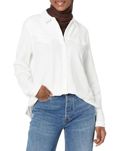 NIC+ZOE Nic+zoe Long Sleeve Angled Pocket Shirt - White