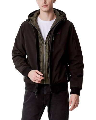 Tommy Hilfiger Soft Shell Fashion Bomber With Contrast Bib And Hood - Black