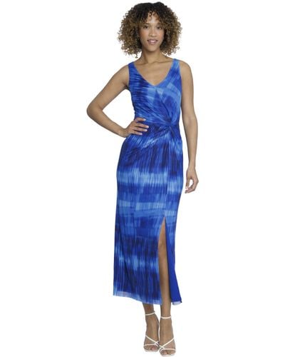 Maggy London V-neck Bodycon Cocktail Twist And Slit | Wedding Guest Dresses For - Blue