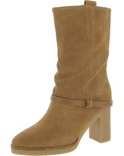 Franco Sarto S Paxton Mid Calf Heeled Gum Sole Boots Camel Brown Suede 8.5 M