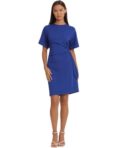 Donna Morgan Sleek And Sophisticated Side Ruched Ad Tie Detail Dress Workwear Event Occasion Guest Of - Blue