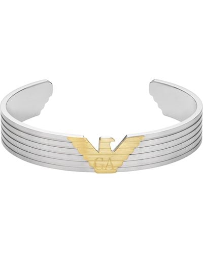 Emporio Armani Silver And Gold Two-tone Stainless Steel Cuff Bracelet - Metallic