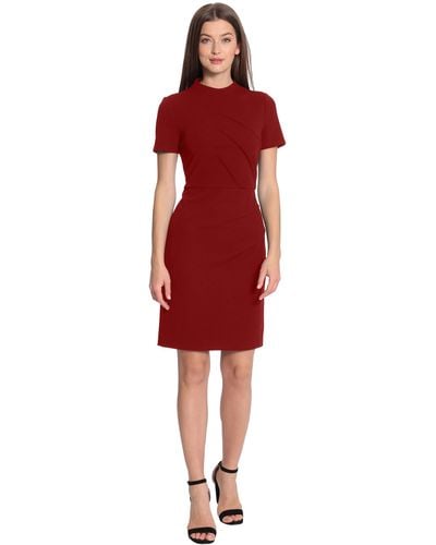 Maggy London Pintuck Detailed Mock Neck Dress Career Office Workwear Occasion Event Guest Of - Red
