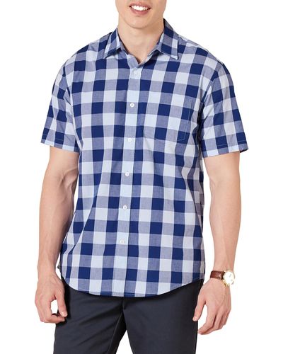 Amazon Essentials Regular-Fit Short-Sleeve Check Shirt Button-Down-Shirts - Blu