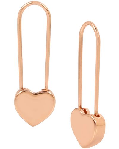 Betsey Johnson Rose Gold Heart Safety Pin Earrings - Metallic