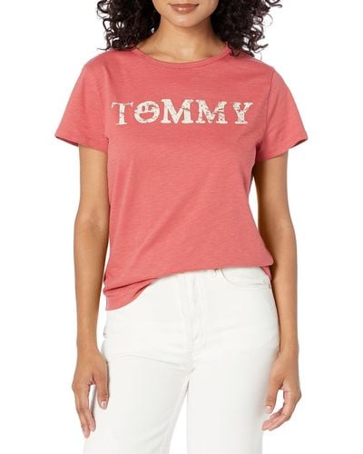 Tommy Hilfiger Graphic Tee Logo Crewneck Shirt Top - Red