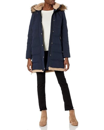 Vince Camuto Womens Down Duffle Coat With Hood Trim Parka - Blue